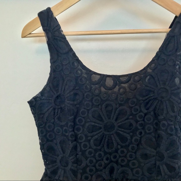 Bik Bok Navy Floral Lace Overlay Fit + Flare Dress - Picture 2 of 7